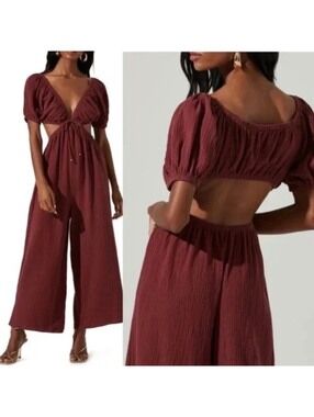 HYFVE Cotton Gauze Cutout Detail Jumpsuit in brown